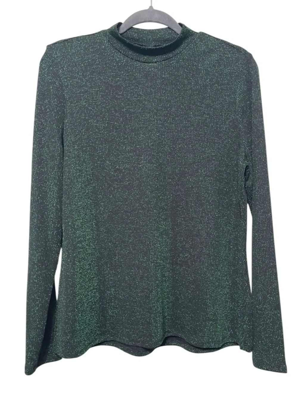 MODCLOTH Metallic Green Long Sleeve Mock Neck Top XL
